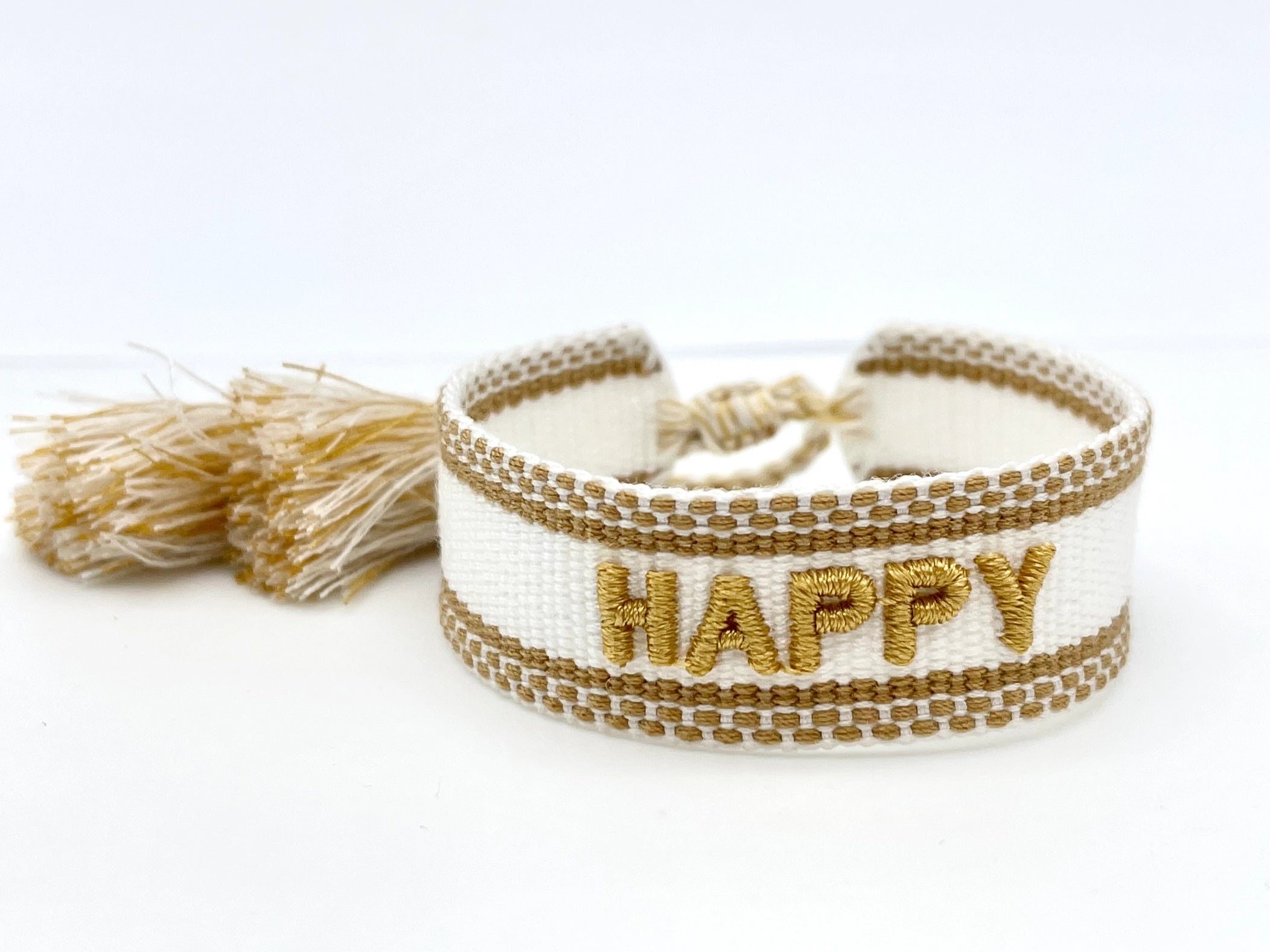 HAPPY Statement Armband gewebt, bestickt