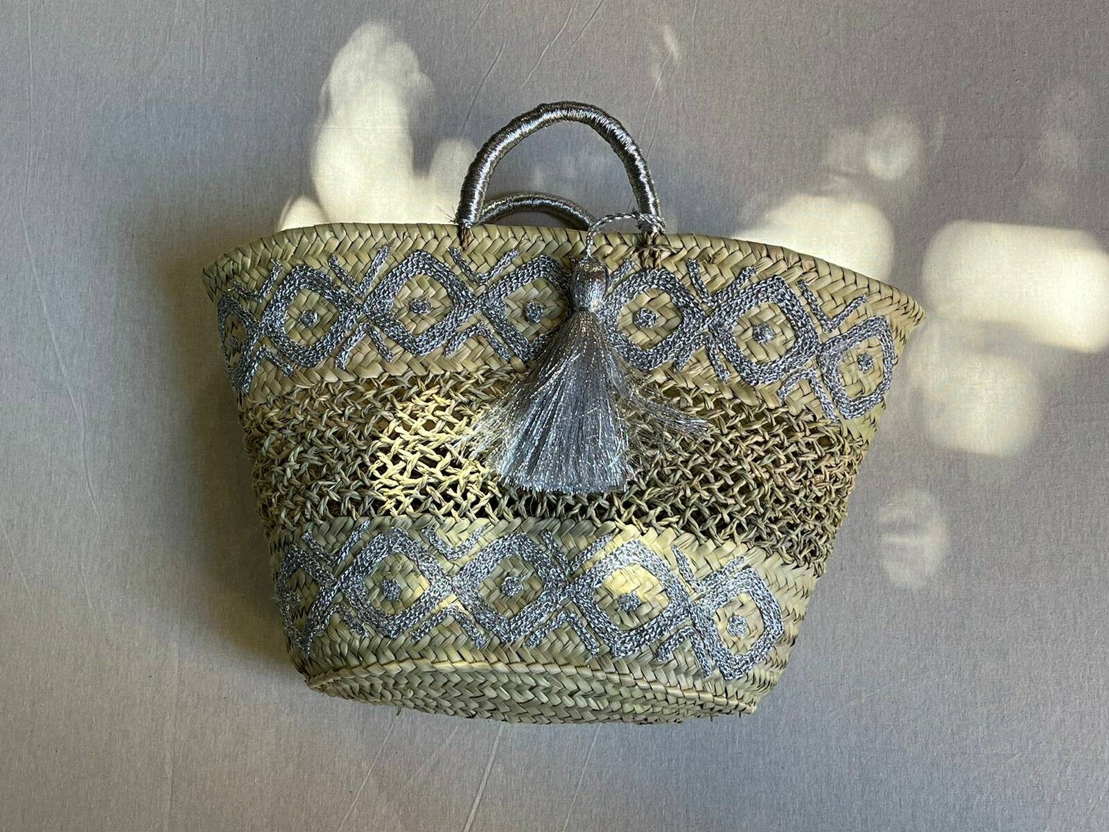 Französischer Korb, Tragetasche aus Stroh, Einkaufstüte, gewebte Tasche