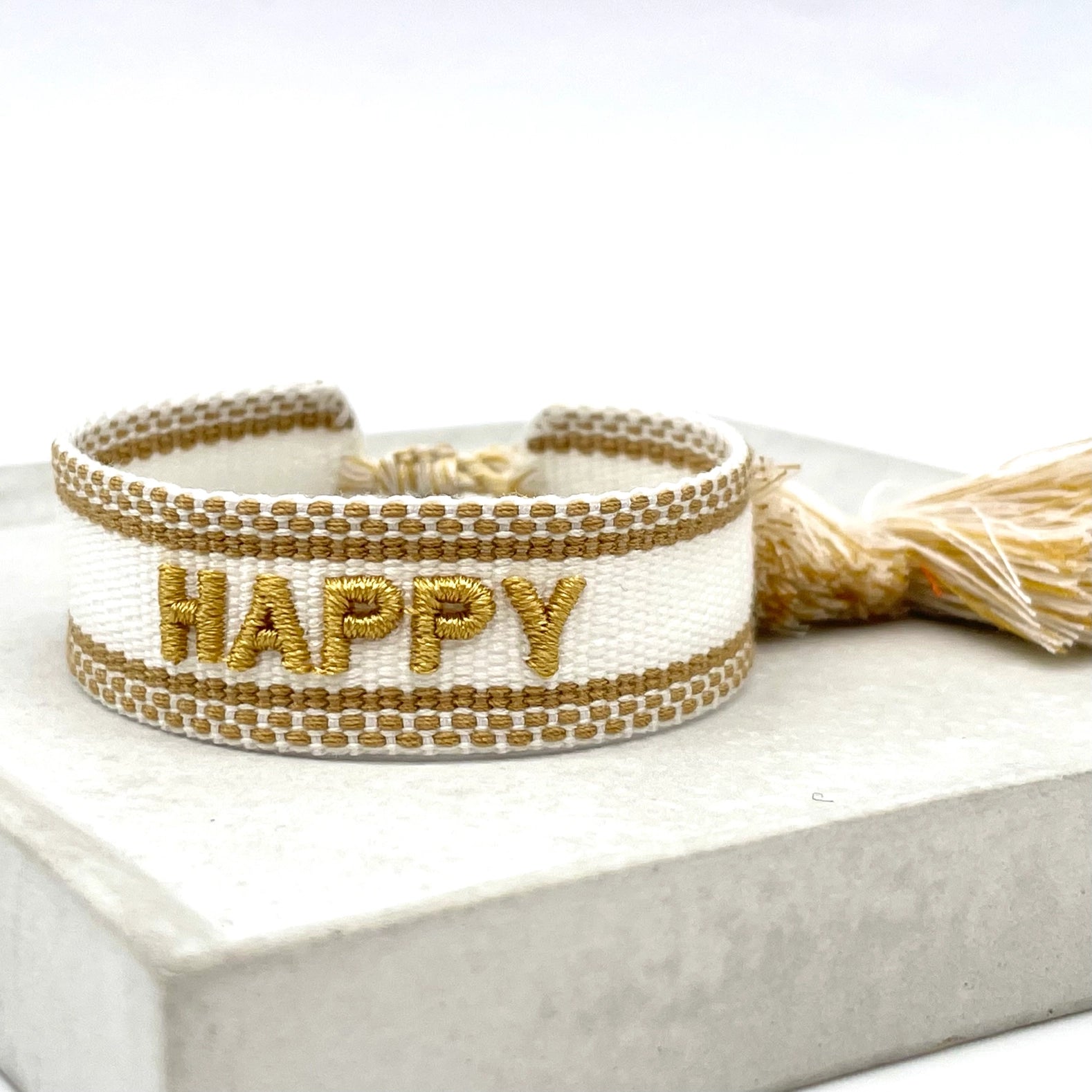 HAPPY Statement Armband gewebt, bestickt