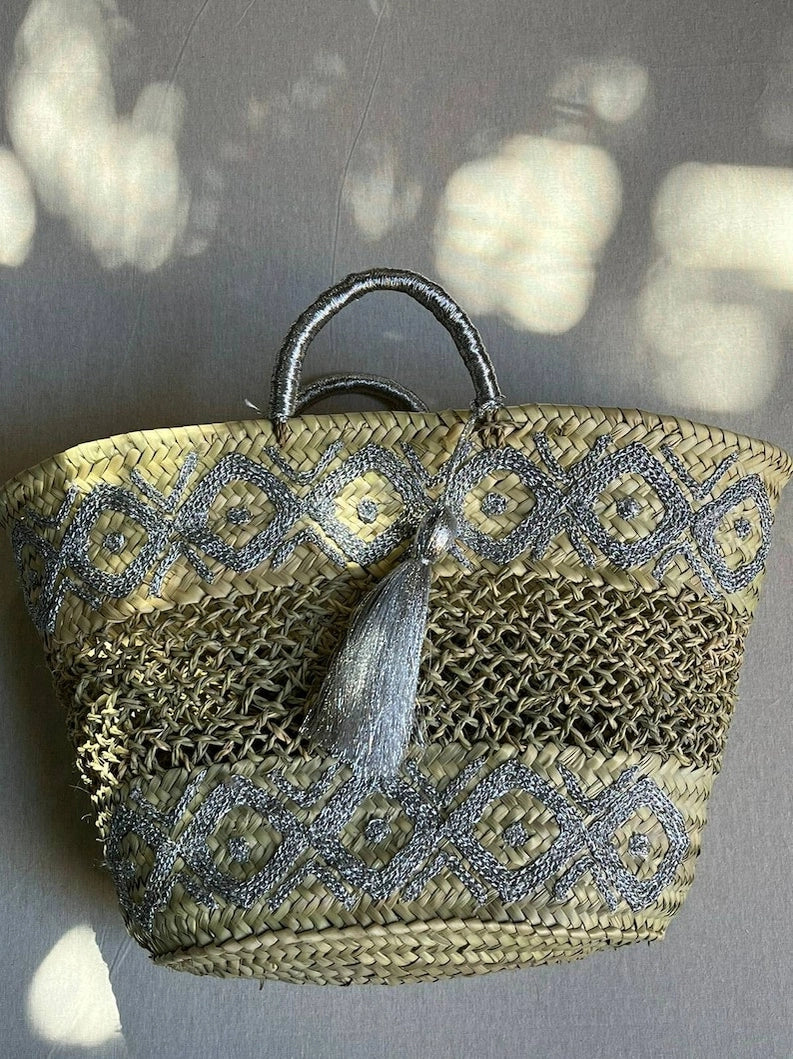 Französischer Korb, Tragetasche aus Stroh, Einkaufstüte, gewebte Tasche