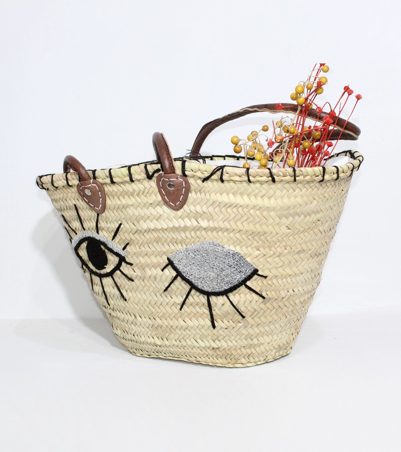 Eyes Strohtasche mit Pailletten, Korb für den französischen Markt, Tragetasche