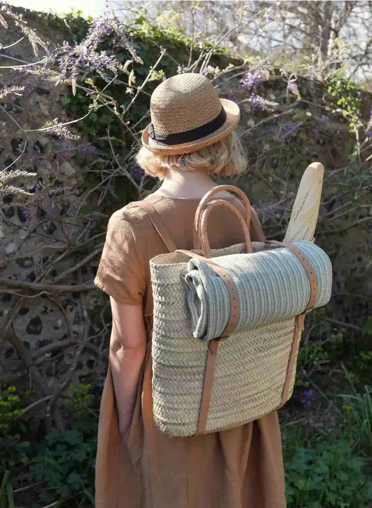 Straw Backpack - Stroh-Strandtasche mit Lederriemen