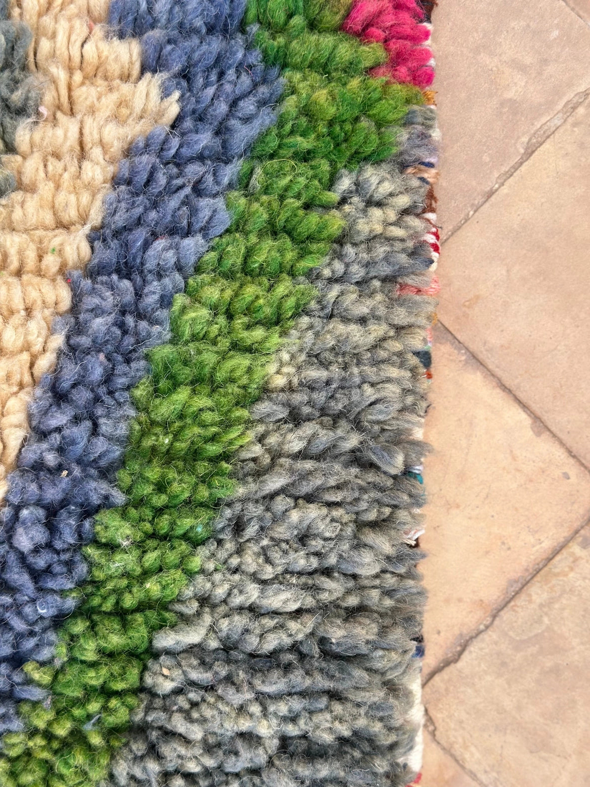 Kleiner Boujad-Teppich | rosa-grün-ecru-schwarz
