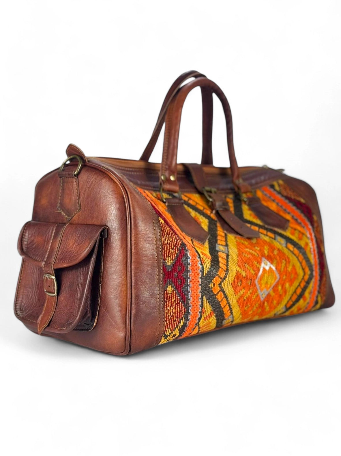 Handgefertigte Reisetasche aus Leder und Kelim — Marokkanische Reisetasche