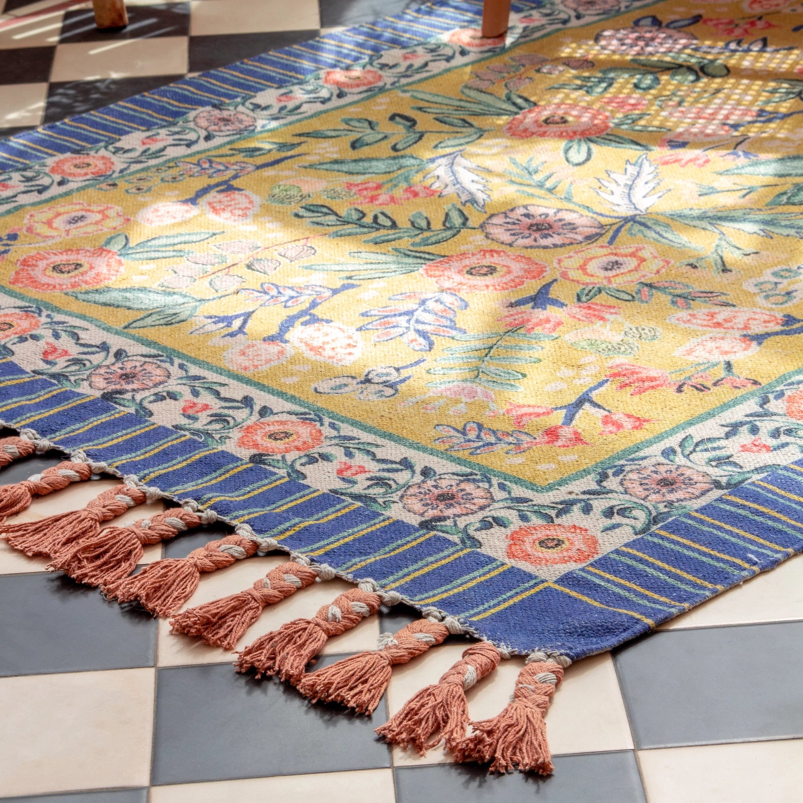 Teppich Rosa, 120 x 180 cm, Marineblau/Gold