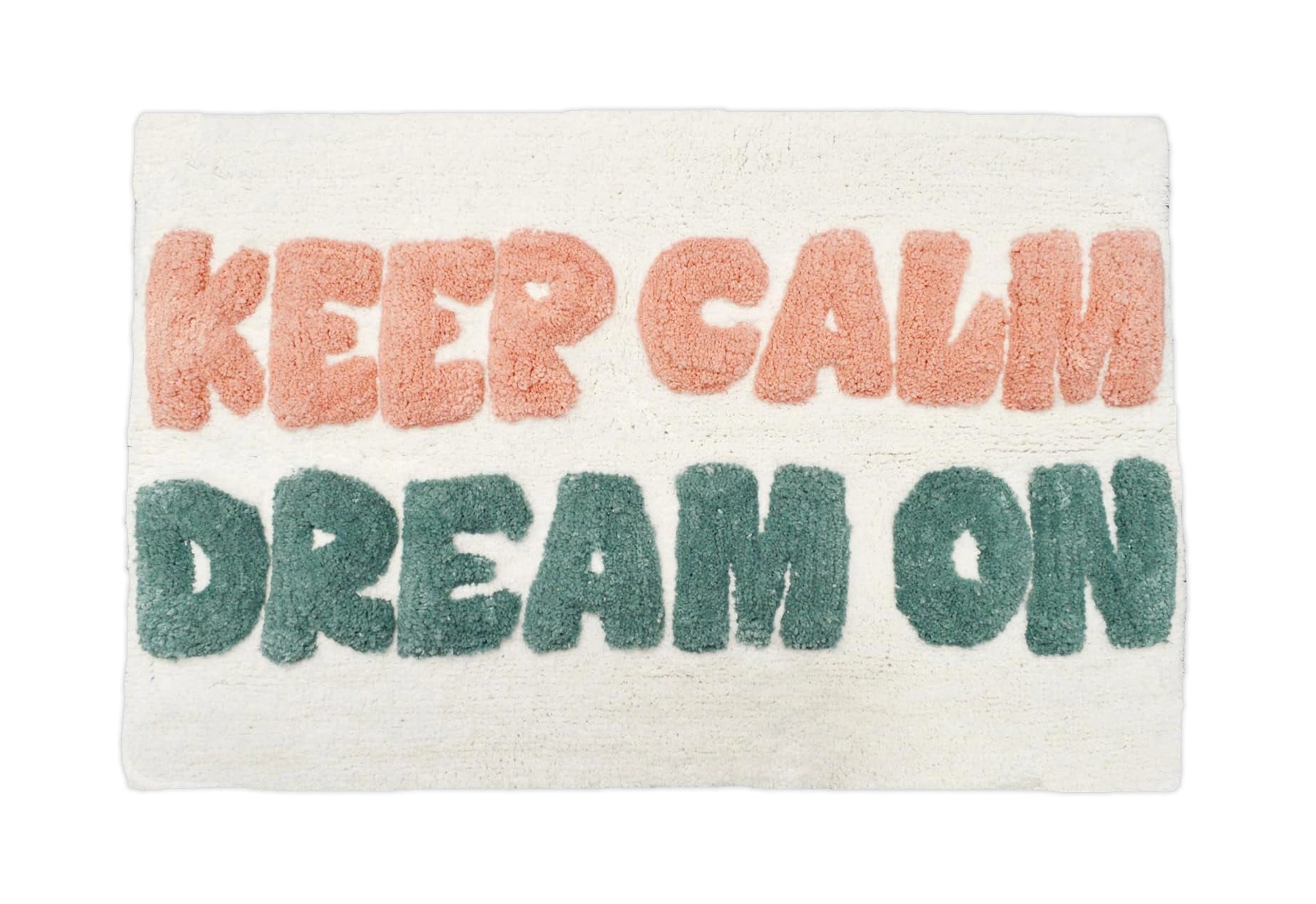 Badematte mit Aufschrift „Keep Calm Dream On“, rutschfest, handgefertigter Teppich