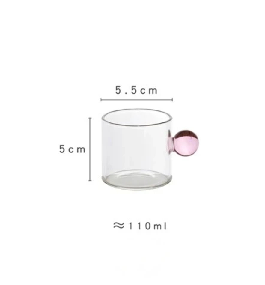 110 ml Espresso-Glasbecher | Kaffeetasse mit Kugelgriff/rosa