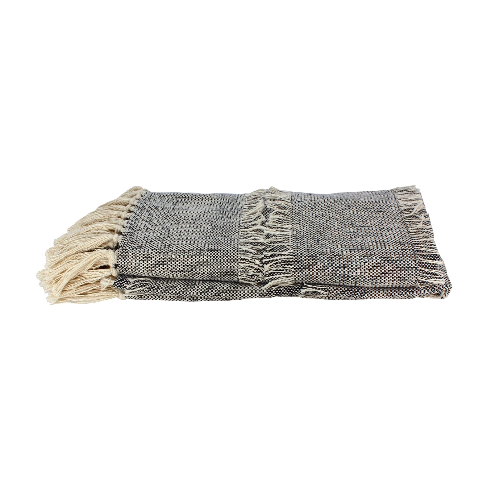 GESPRENKELTES HANDGEWEBTES BAUMWOLLPLAID MIT FRANSEN 125X150 SHERPA