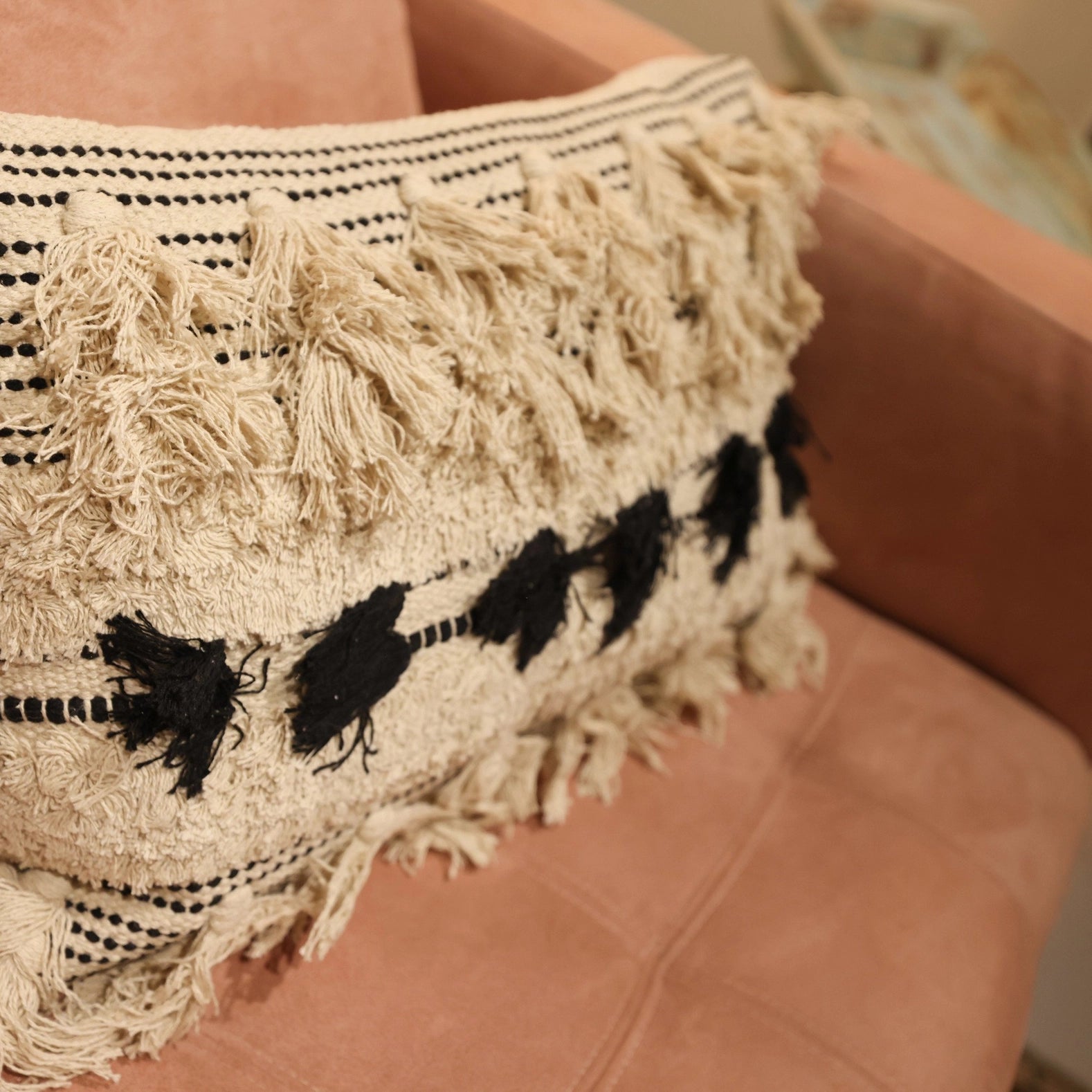 Boho Dekokissen Ibz14 30X50 Beige Schwarz