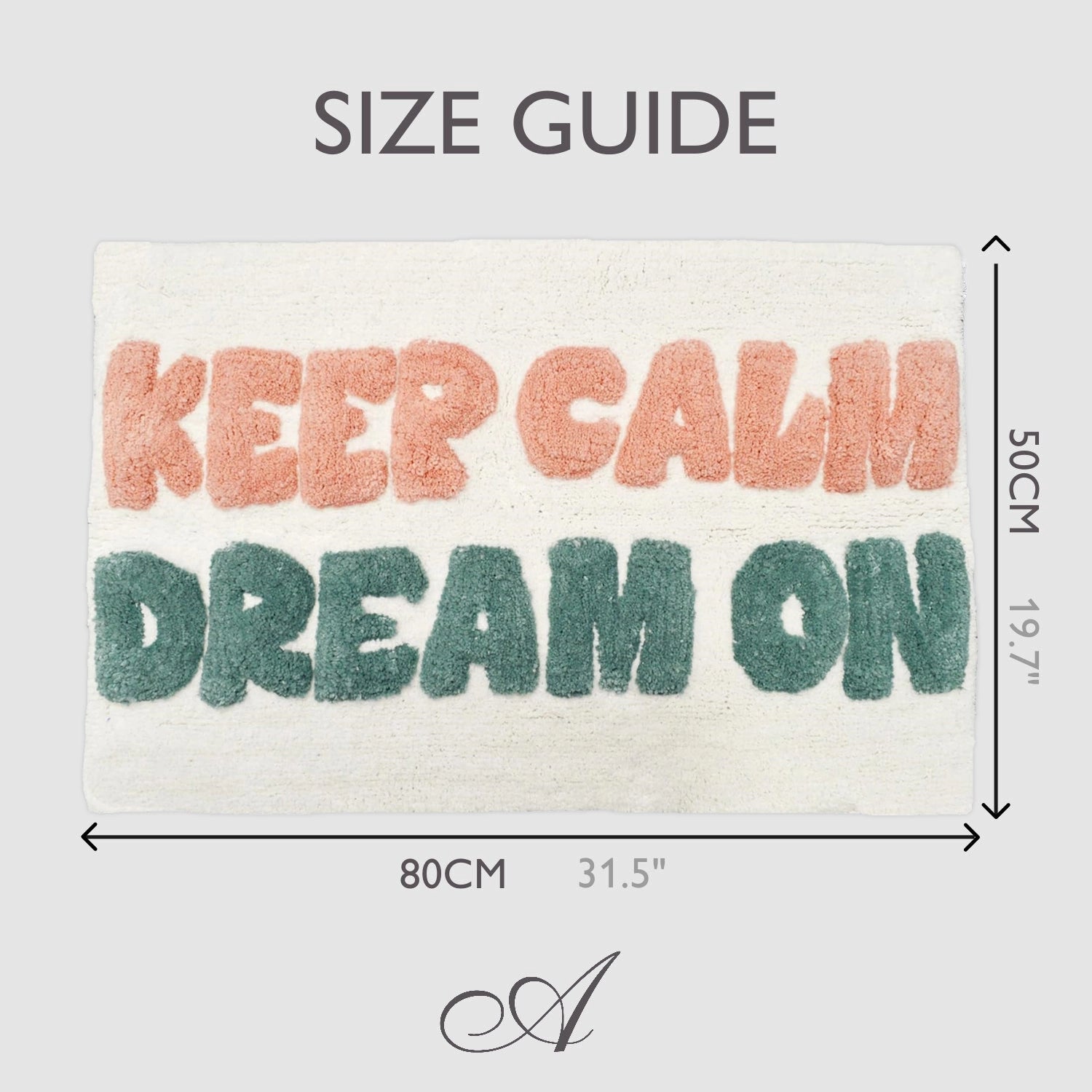 Badematte mit Aufschrift „Keep Calm Dream On“, rutschfest, handgefertigter Teppich