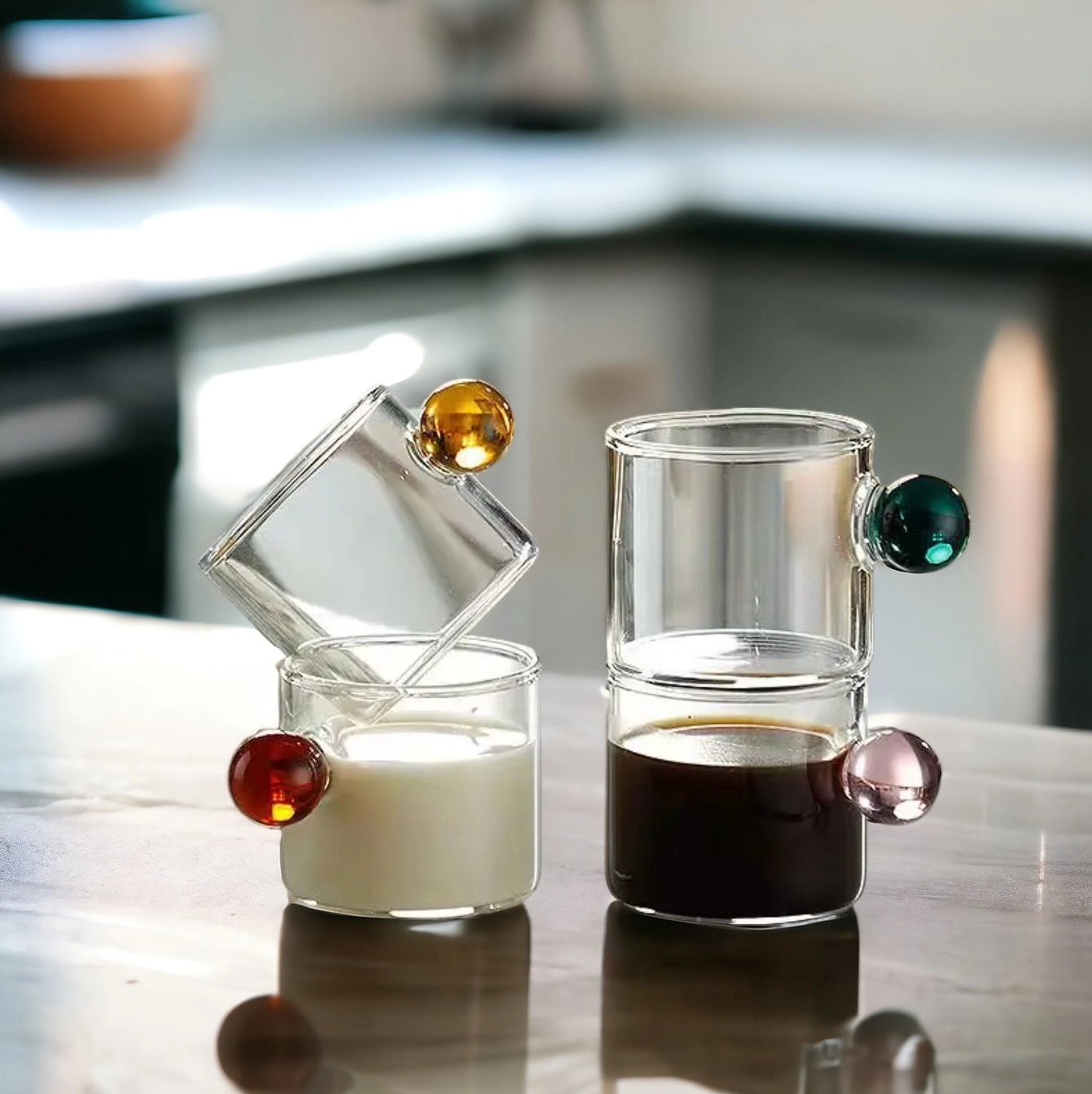 110 ml Espresso-Glasbecher | Kaffeetasse mit Kugelgriff/braun