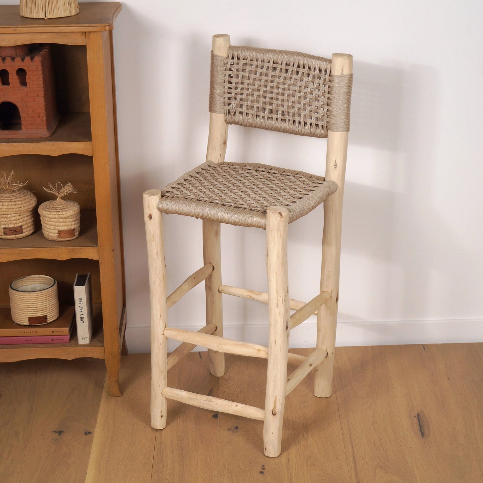 Hochstuhl aus Holz und Nylon 60 cm in beige
