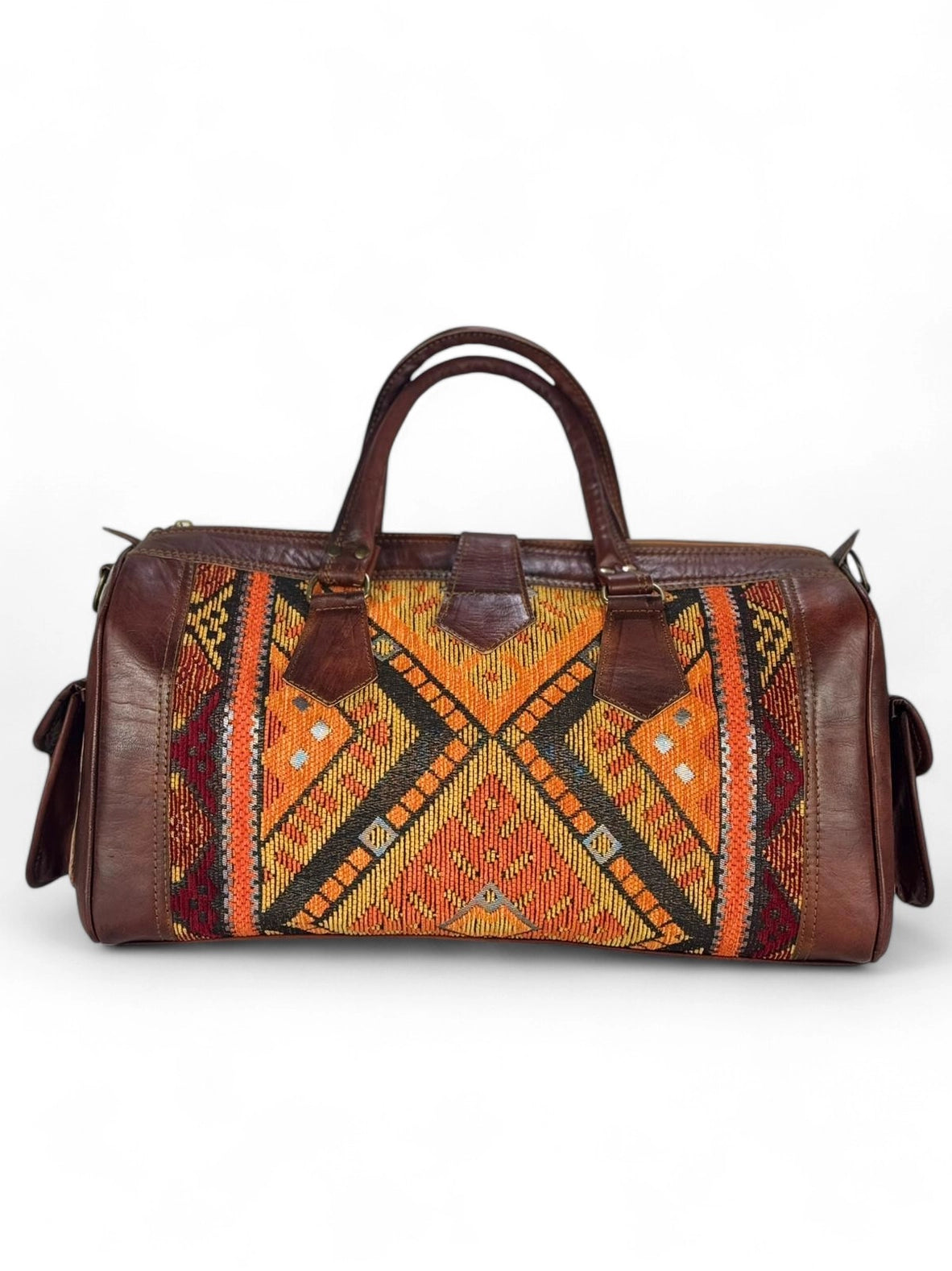 Handgefertigte Reisetasche aus Leder und Kelim — Marokkanische Reisetasche