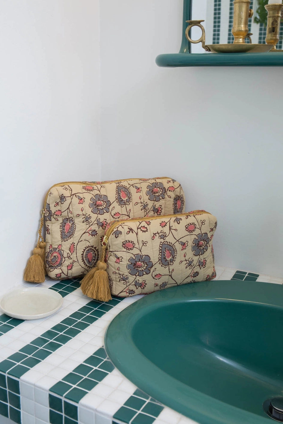 Teiki Tasche - Quasten - Blumen - Creme - Rosa