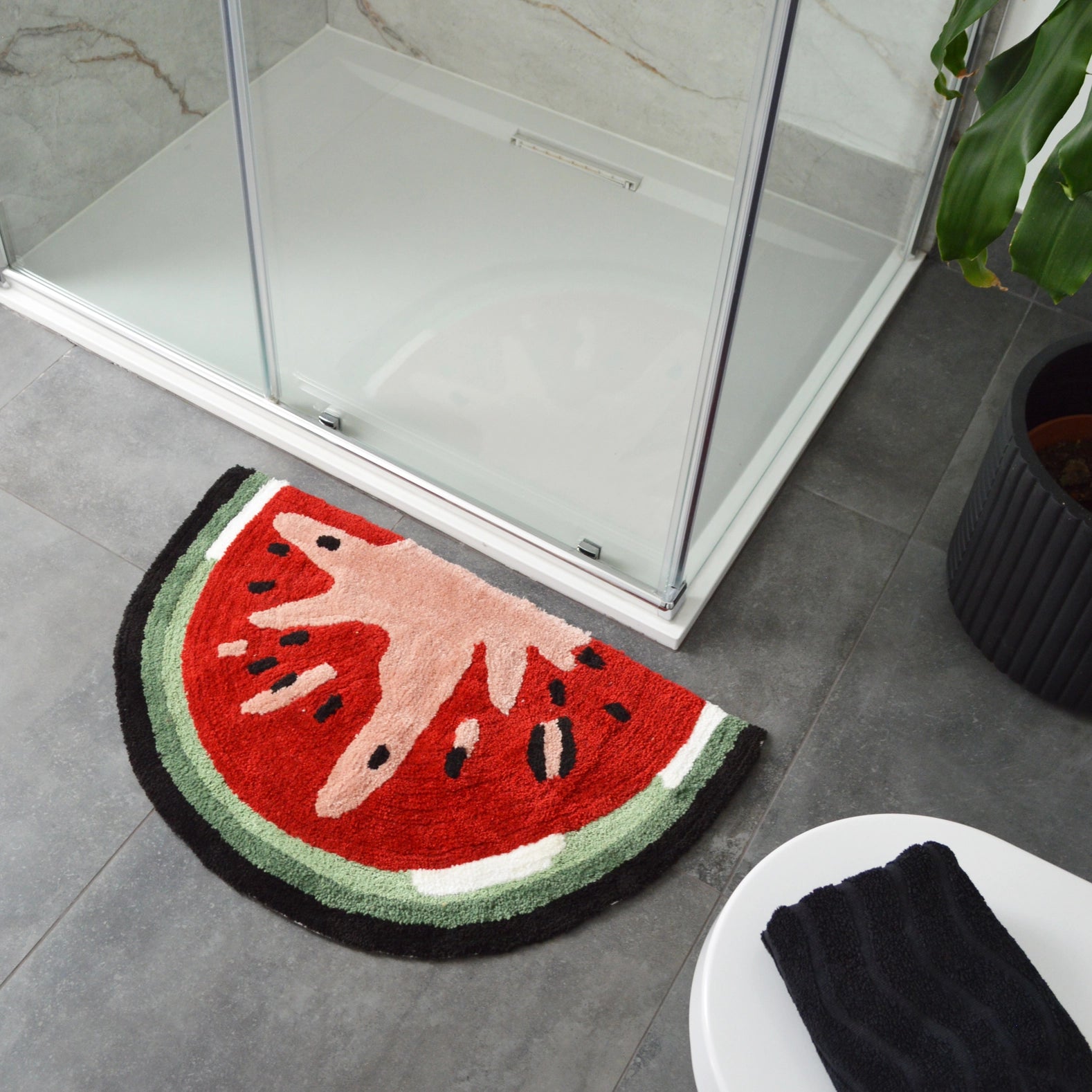 Halbrunder Wassermelonen-Badvorleger rutschfest, lustiger, farbenfroher Teppich