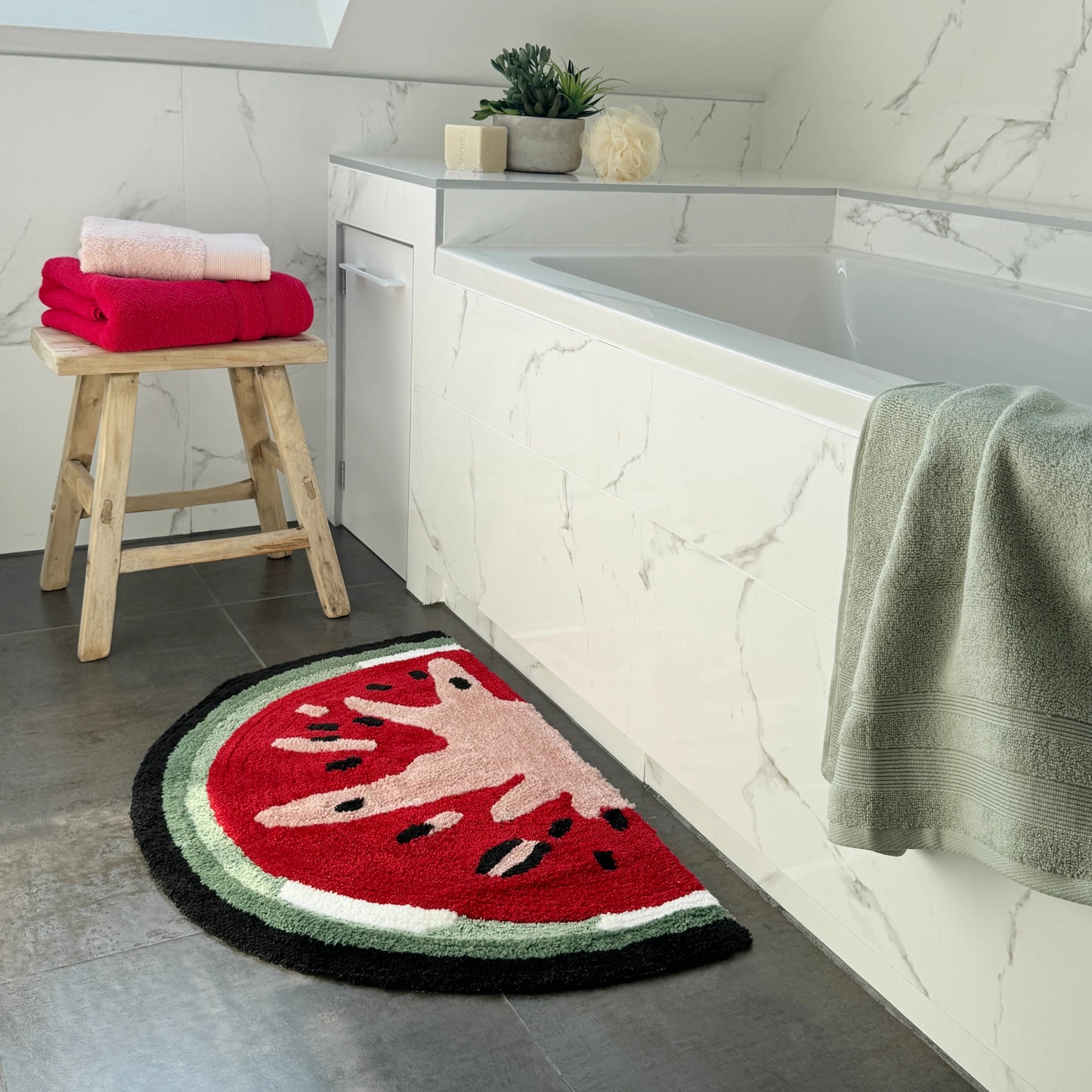 Halbrunder Wassermelonen-Badvorleger rutschfest, lustiger, farbenfroher Teppich