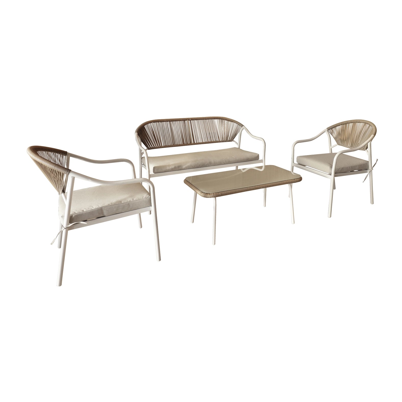 WEISSE STAHL- UND SYNTHETIK-RATTAN-GARTENLOUNGE SANTORINI