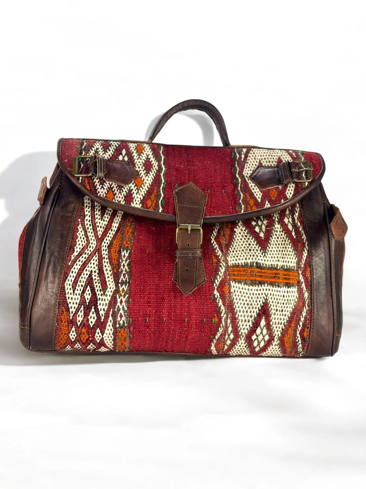 Handgefertigte marokkanische Tasche aus Leder und Kelim