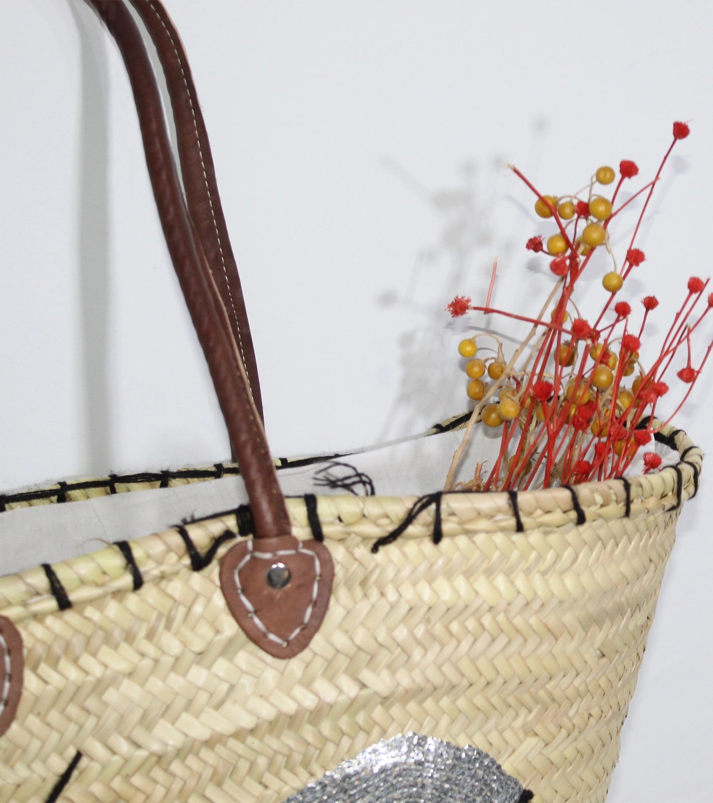 Eyes Strohtasche mit Pailletten, Korb für den französischen Markt, Tragetasche