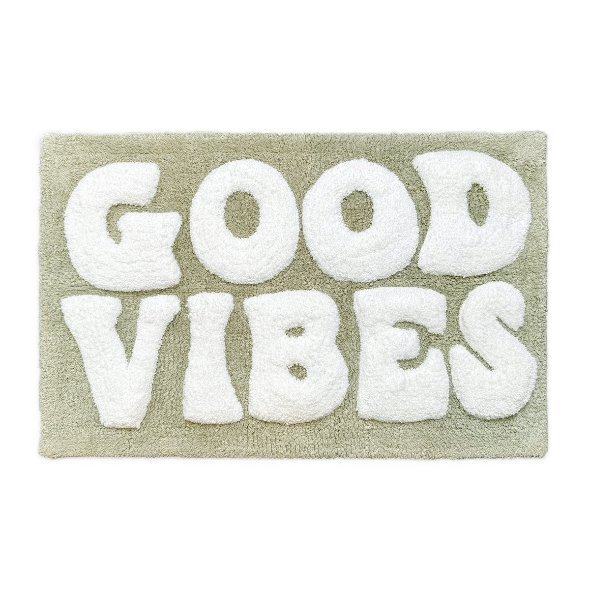 Badteppich mit Aufschrift Good Vibes, rutschfester, handgetufteter Badteppich
