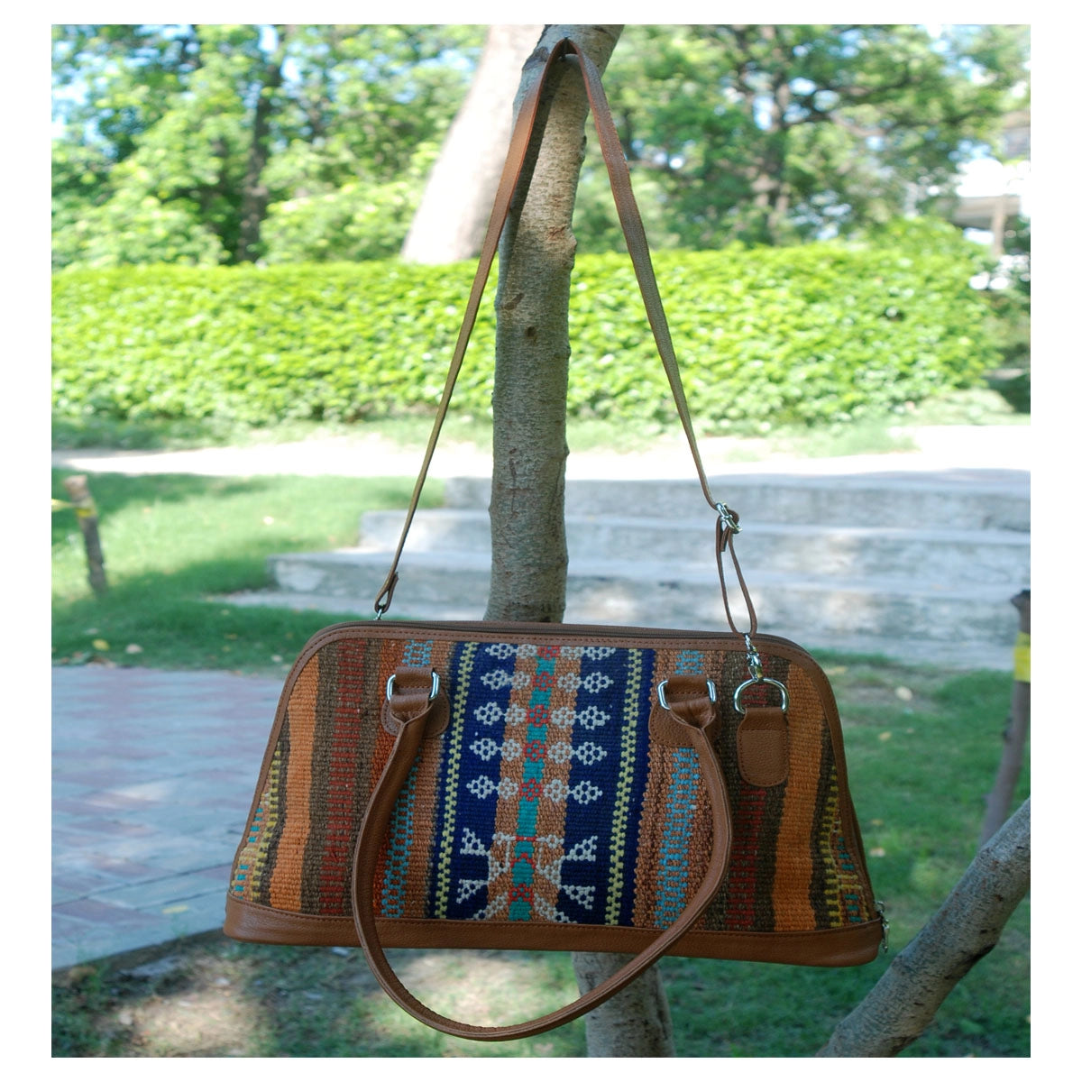 Paprika-Tasche Kilim aus Leder