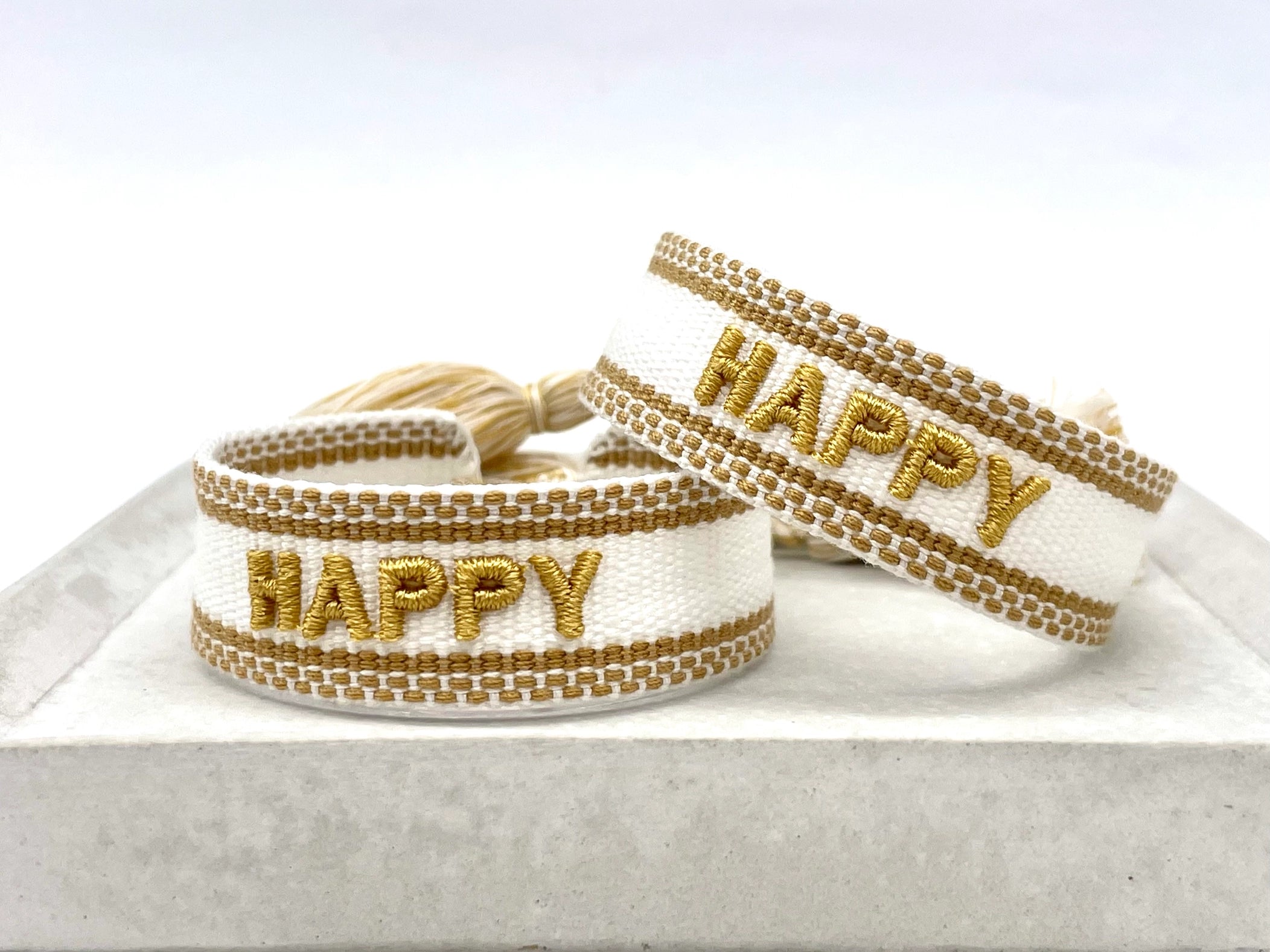 HAPPY Statement Armband gewebt, bestickt