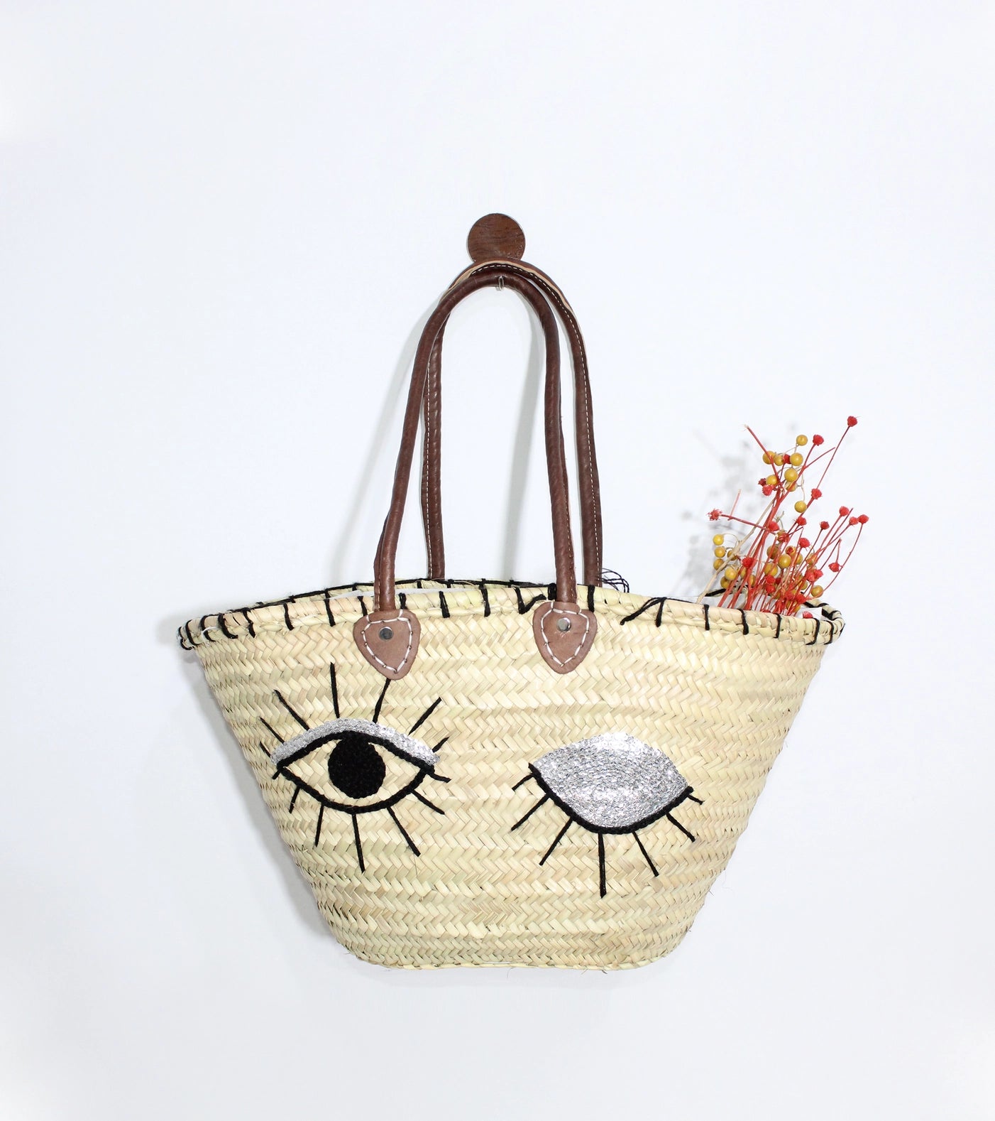 Eyes Strohtasche mit Pailletten, Korb für den französischen Markt, Tragetasche
