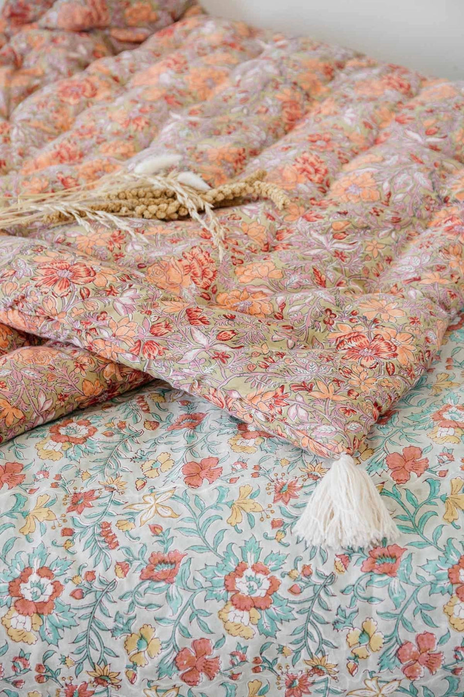 Bodenmatratze Many - Blumen - orange - khaki - rosa