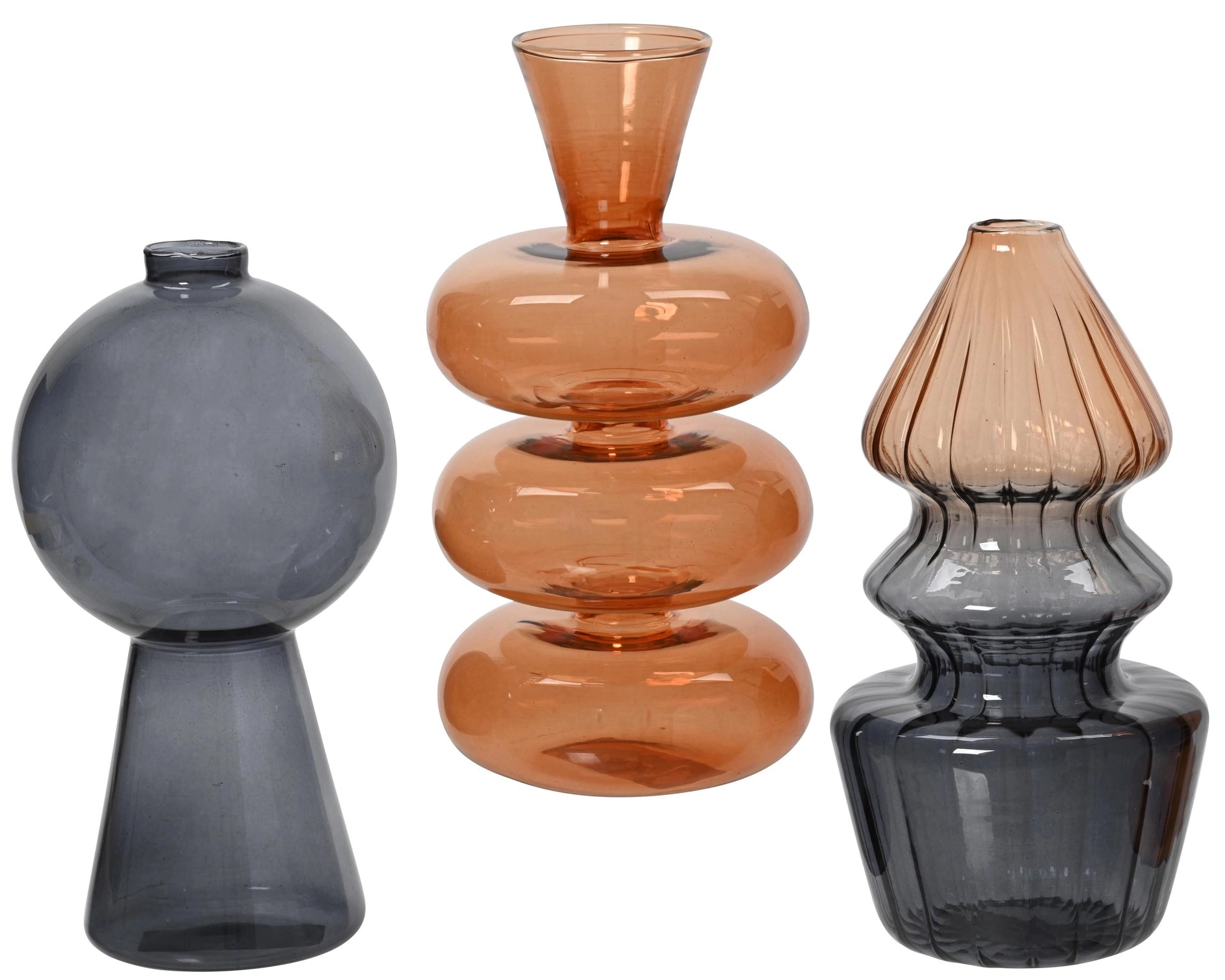 Set von 3 Vasen aus Glas, unterschiedlich