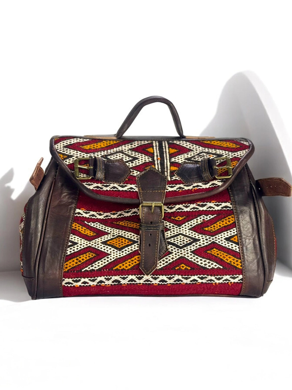 Handgefertigte marokkanische Tasche aus Leder und Kelim