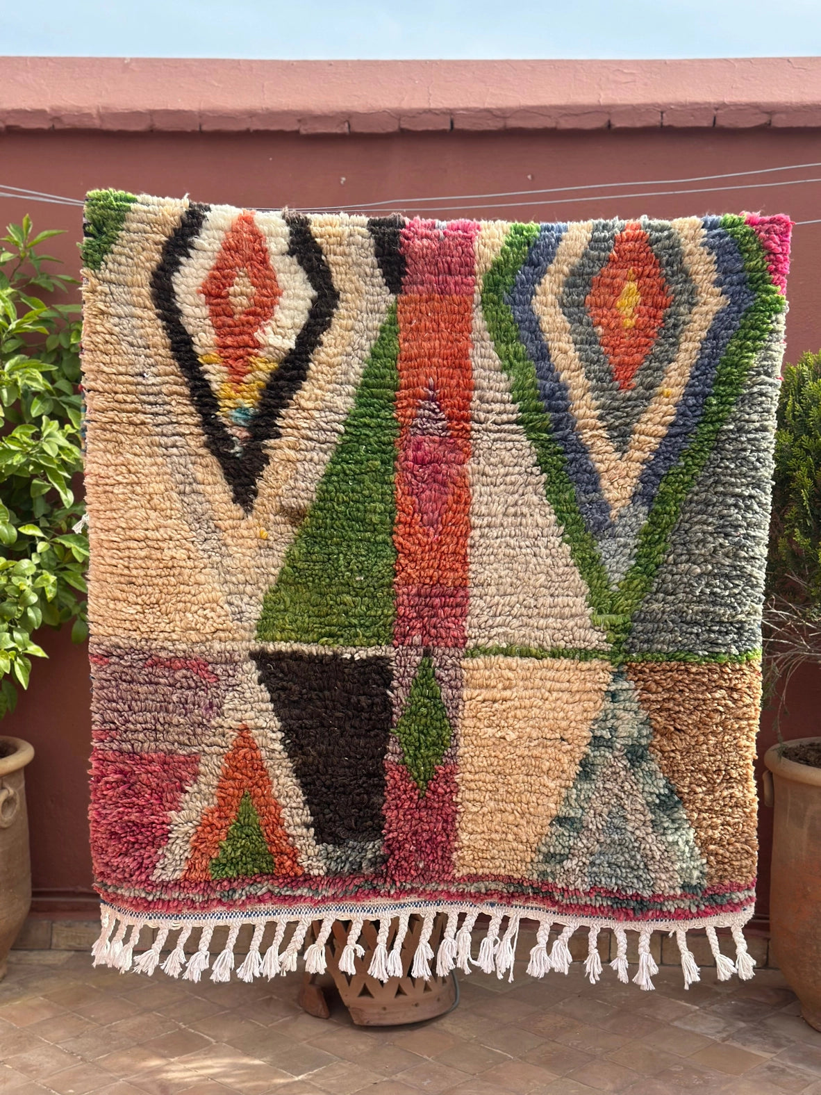 Kleiner Boujad-Teppich | rosa-grün-ecru-schwarz