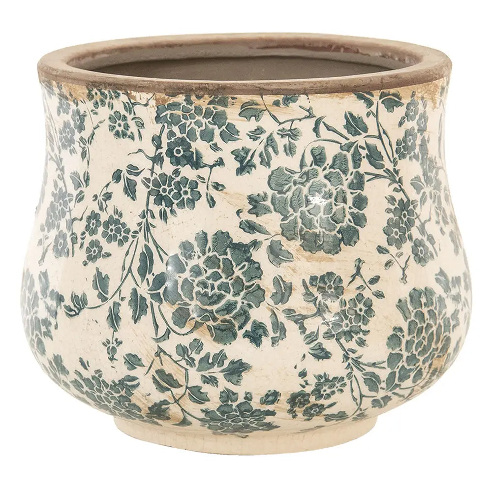 6CE1034L Pflanzgefäß Ø 21x17 cm Beige Grün Keramik Blumen