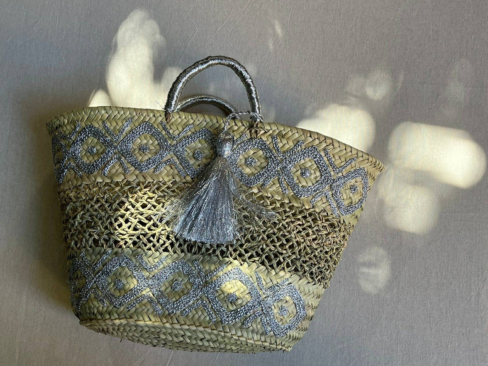 Französischer Korb, Tragetasche aus Stroh, Einkaufstüte, gewebte Tasche