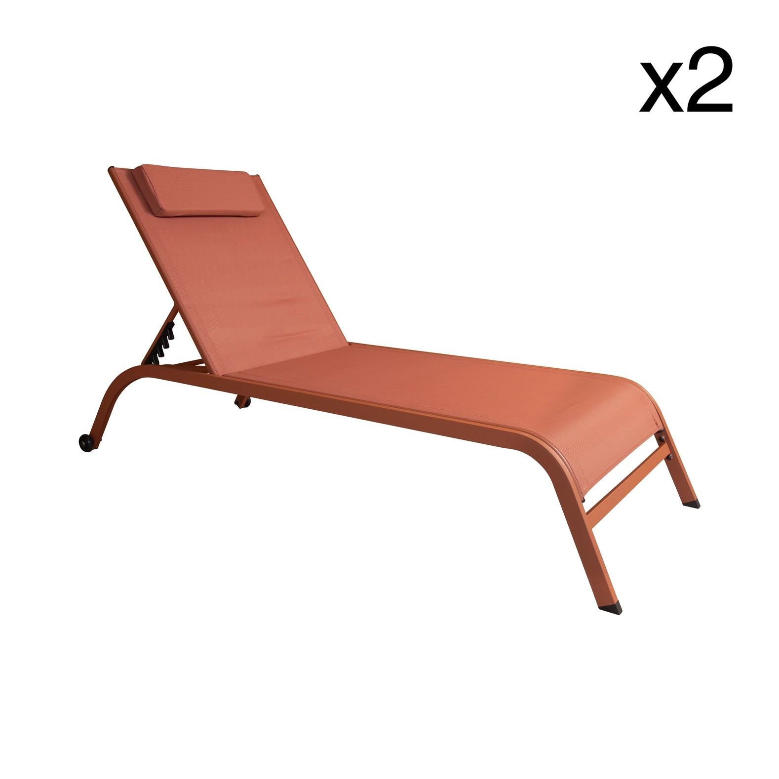 2-ER-SET LIEGESTÜHLE AUS STAHL UND TEXTILENE KORALLE NAPOLI