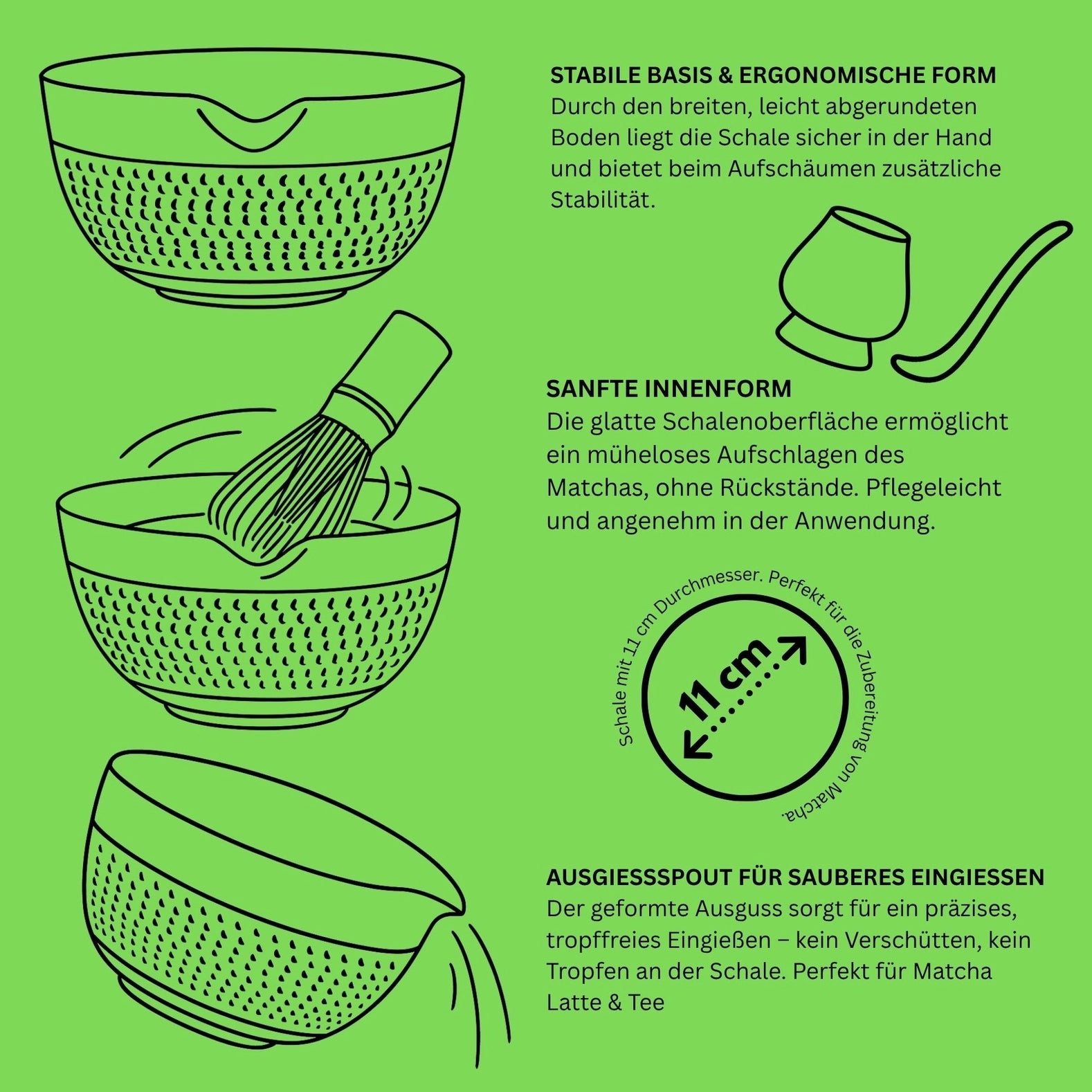 apanisches Keramik Matcha-Set | 6-teiliges Matcha Starter Kit | Schale + Bambusbesen (Chasen) + Halter + Bambuslöffel (Chashaku) + Sieb