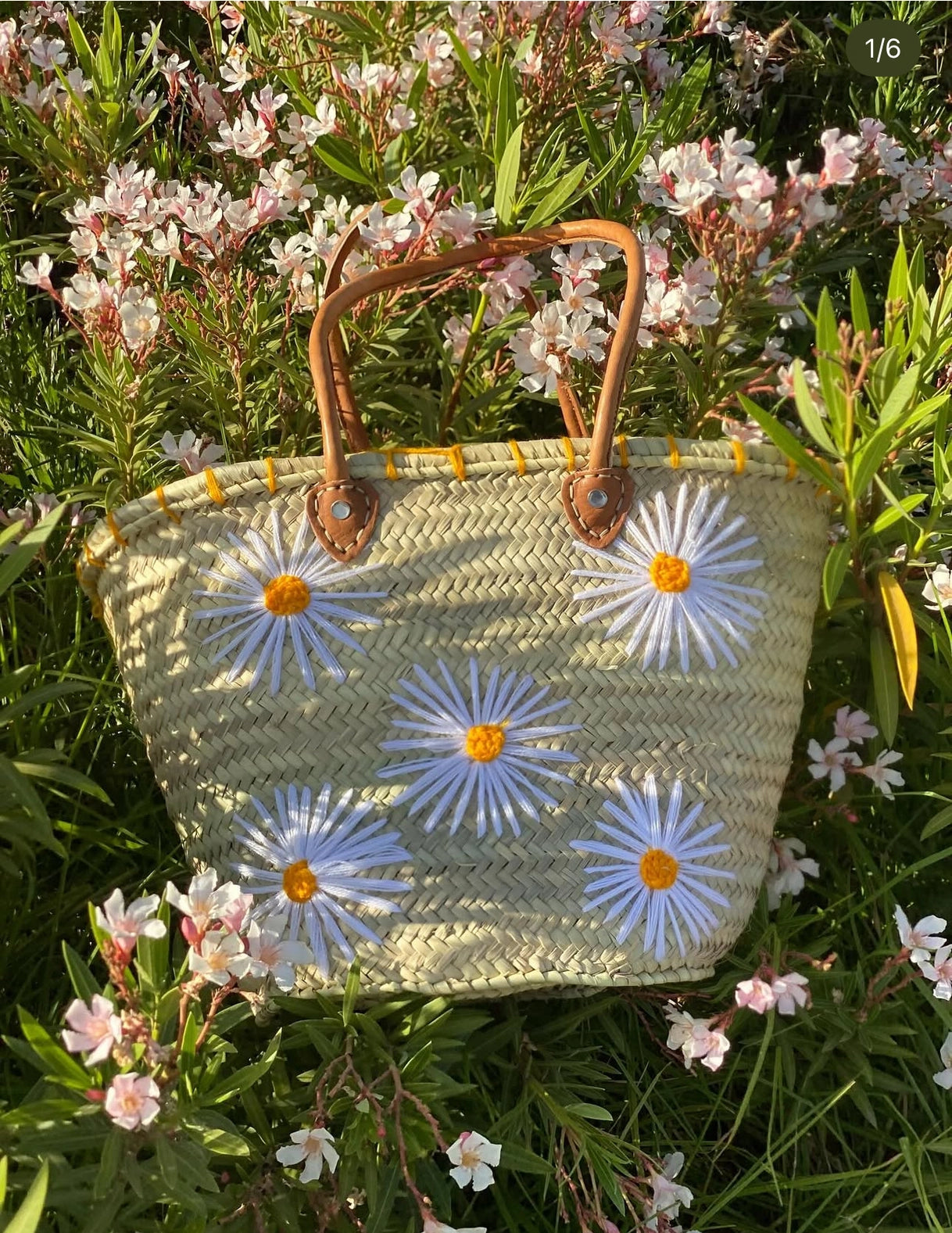 Marokkanische Strohkorb mit Ledergriffen – Französischer Marktkorb