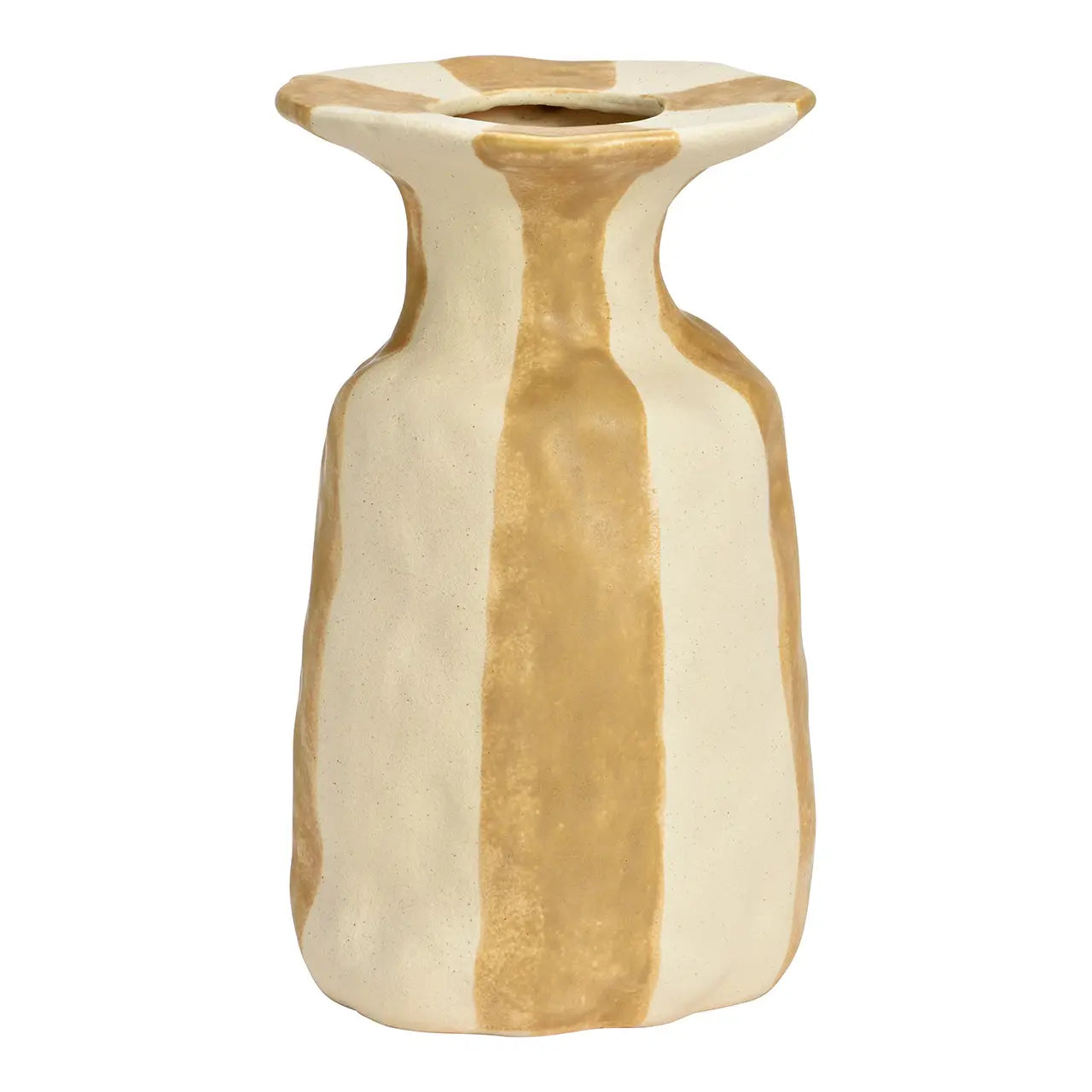 Vase gestreift aus Keramik, Beige/Weiß (B/H/T) 15x26x15cm