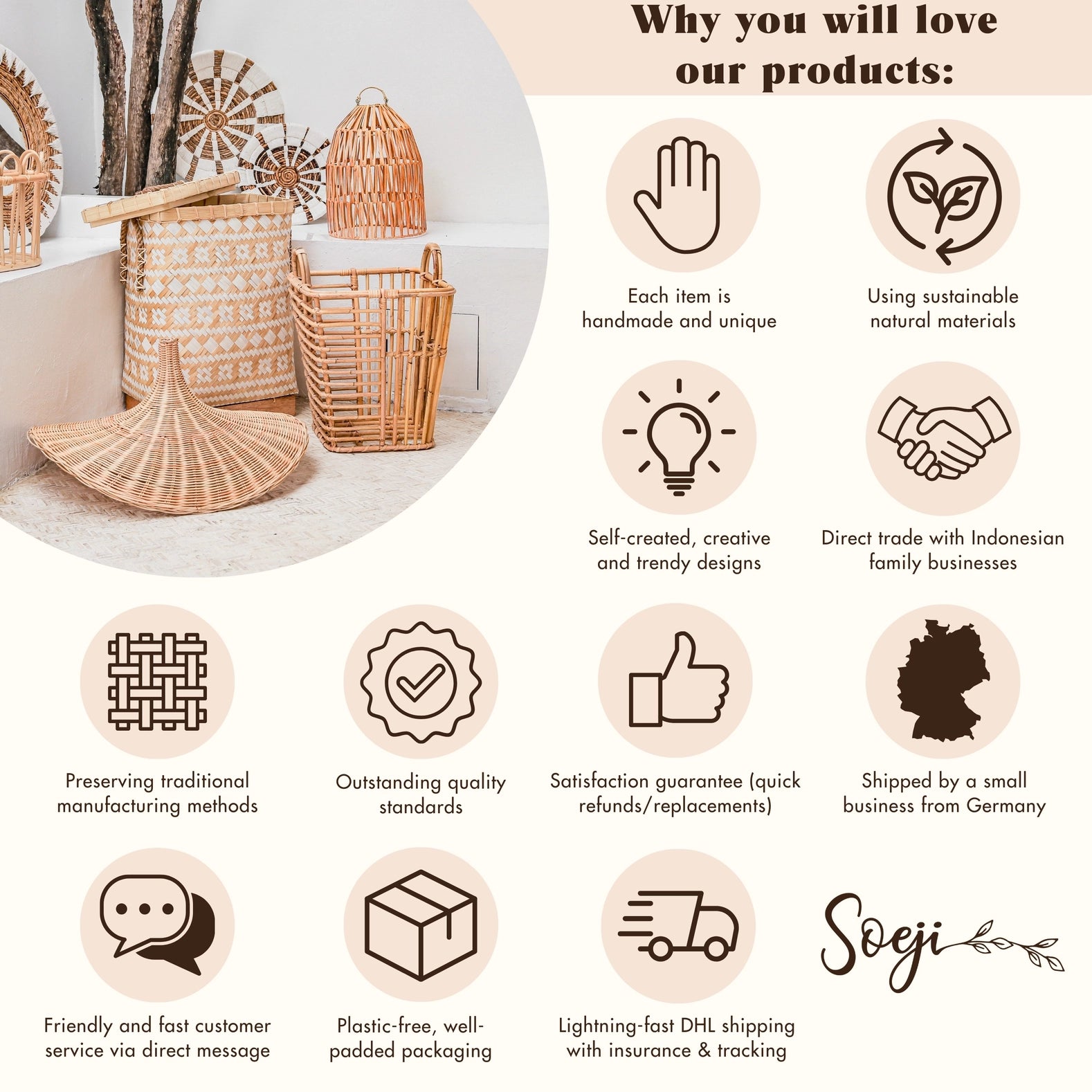 Handgewebte Einkaufstasche aus Raffia, wiederverwendbar – JEMARI