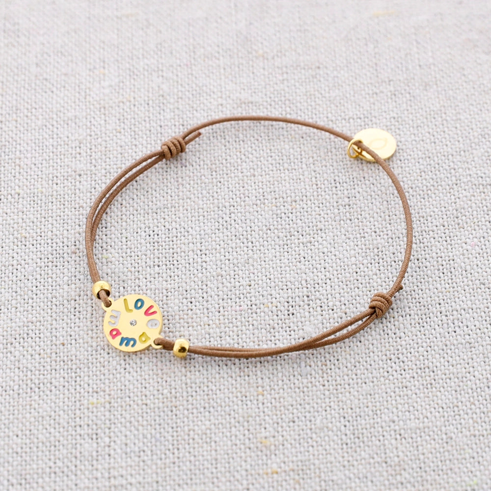 Love Mama Medaillenarmband aus Stahl mit elastischem Band