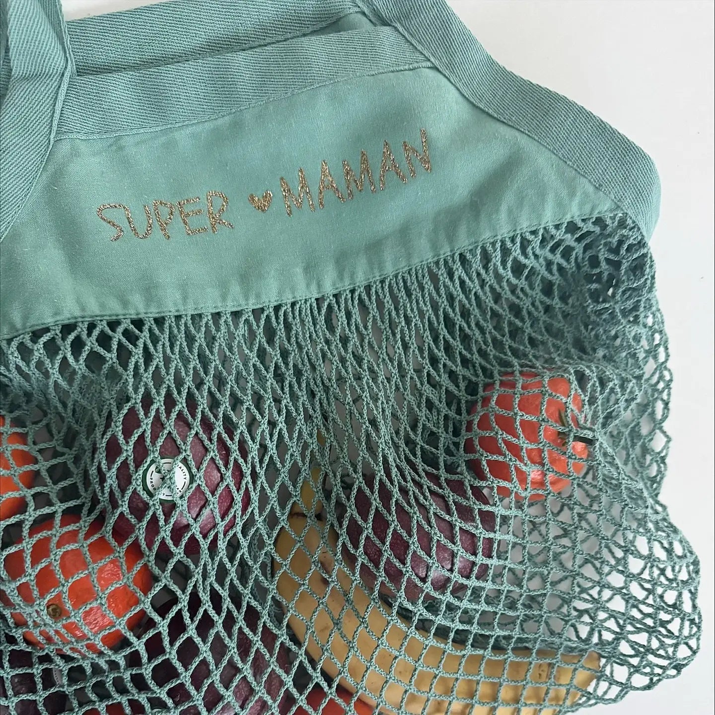 Netz-Einkaufsbeutel - Super Mama - 4 Farben zur Auswahl