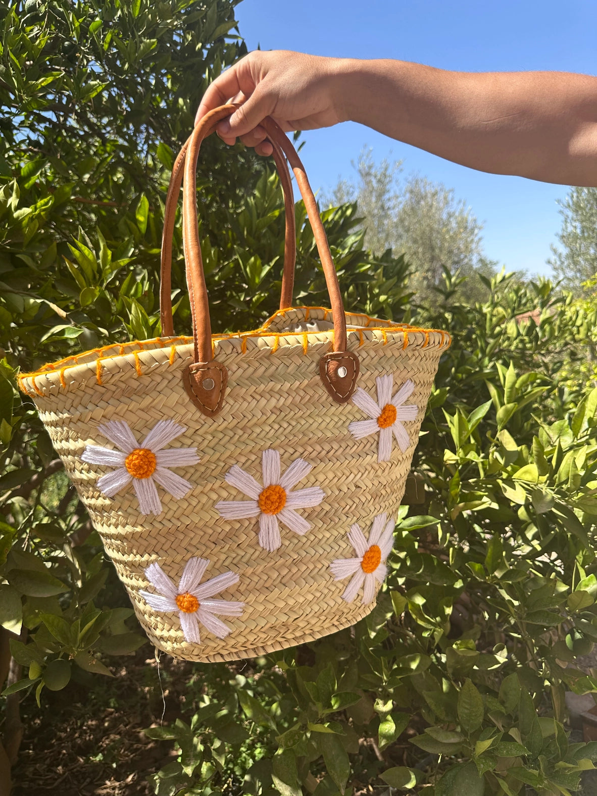 Strohtasche mit Ledergriffen – Französischer Marktkorb