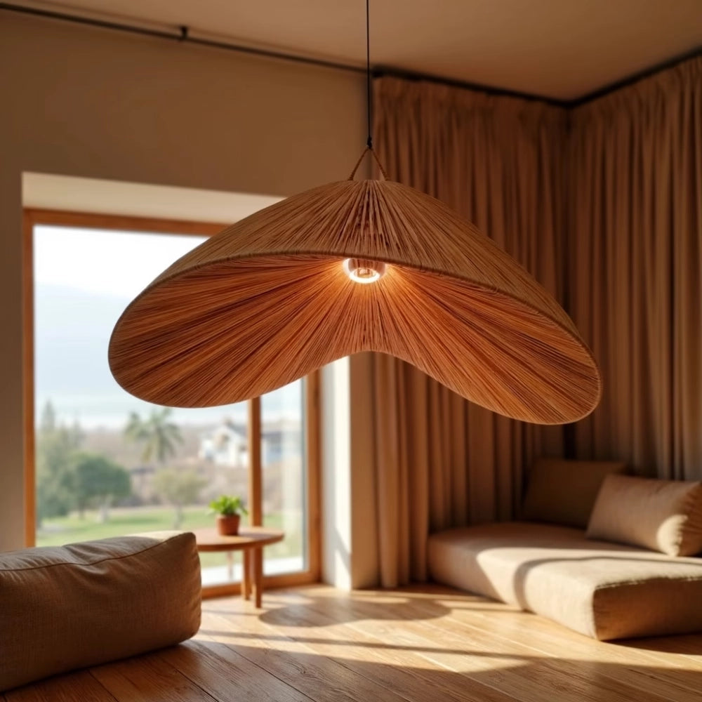 Natürliche Raffia-Pendelleuchte – Große handgewebte marokkanische Deckenleuchte