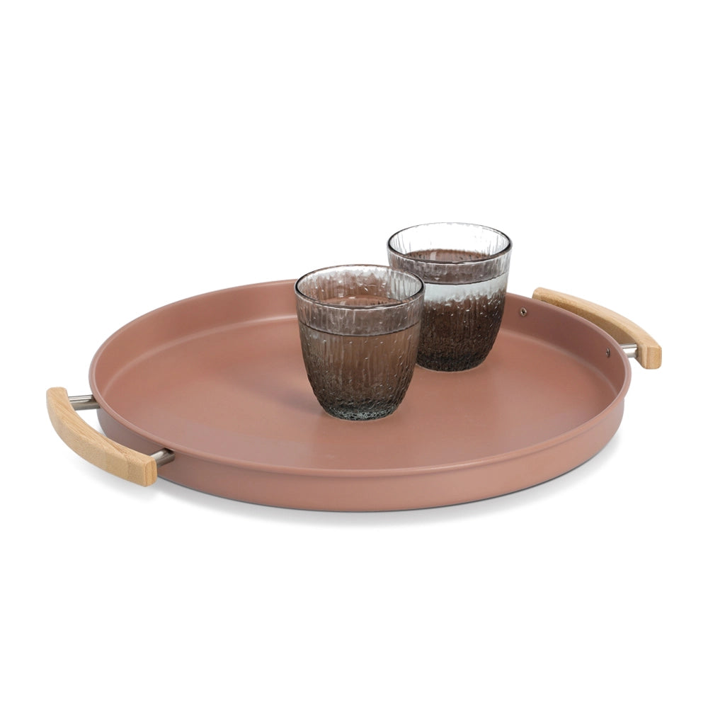 Serviertablett, Metall/Gummibaum, Mocca