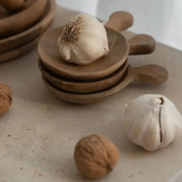 ByBazz Holzschälchen mit Griff, 11,5 cm, handgefertigt, 5er-Set