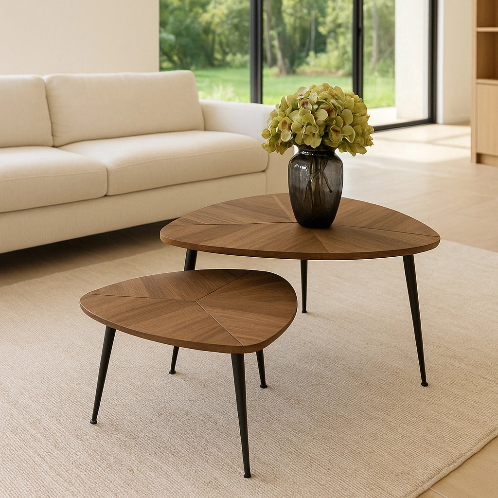 SET AUS 2 NESTBAREN COUCHTISCHEN AUS HOLZ DURCHMESSER 70/80CM COBRA