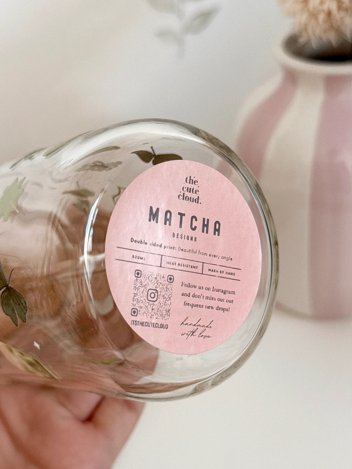 Lux Matcha Babe Glasbecher beidseitig & Deckel und Strohhalm