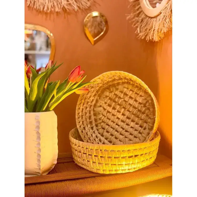 🧺 Runder Korb – Handgewebter Aufbewahrungskorb aus Palmfasern