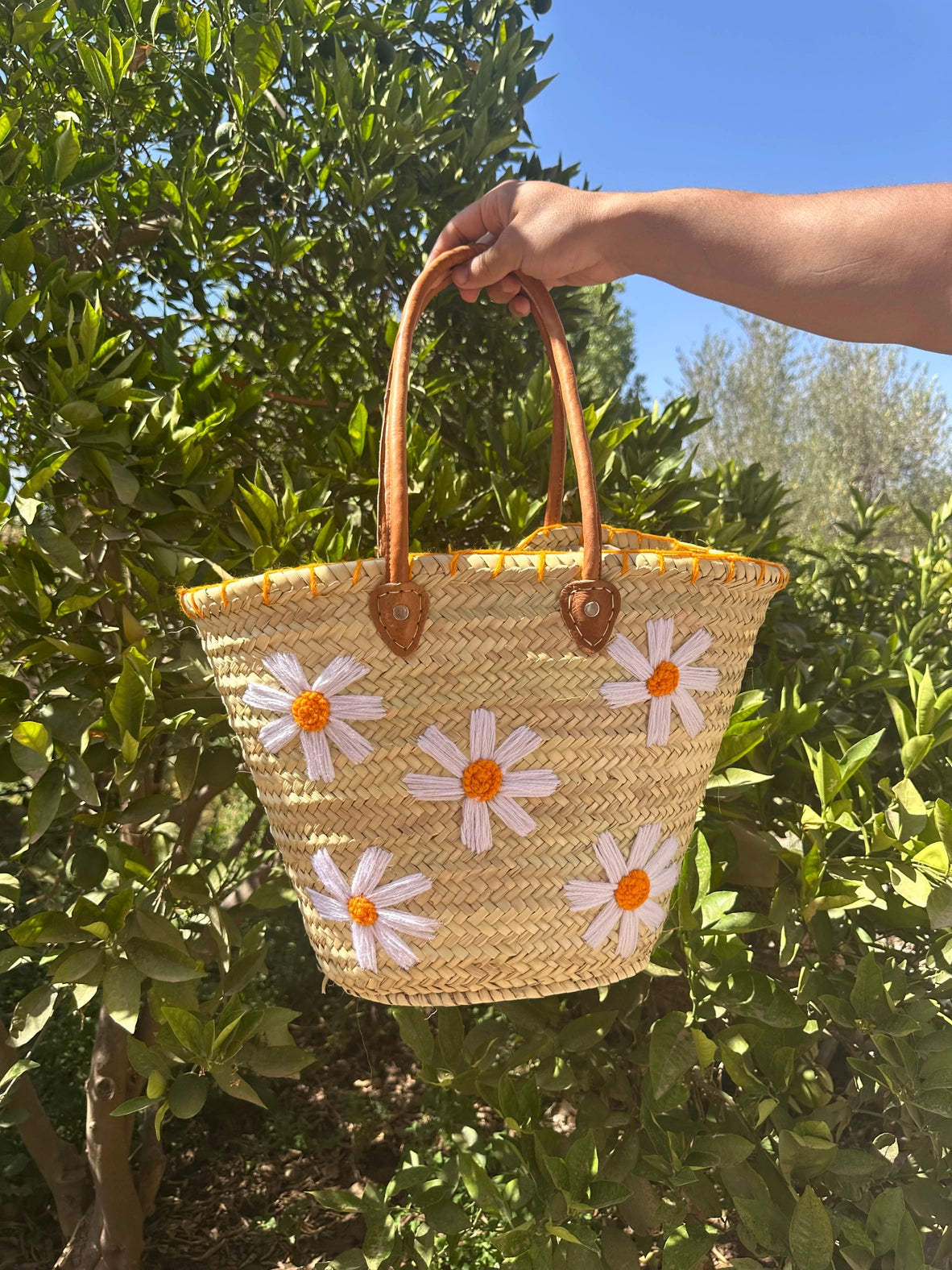 Strohtasche mit Ledergriffen – Französischer Marktkorb