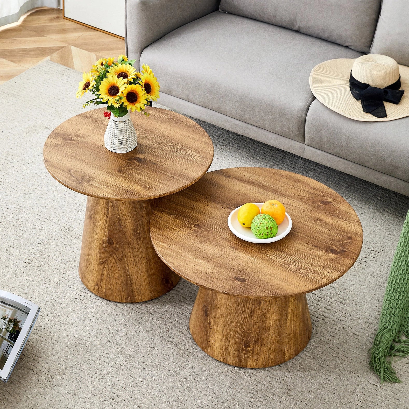 Satz von 2 runden Satztischen in Holzoptik (50×48 cm & 60×35 cm) CYPRESSARA