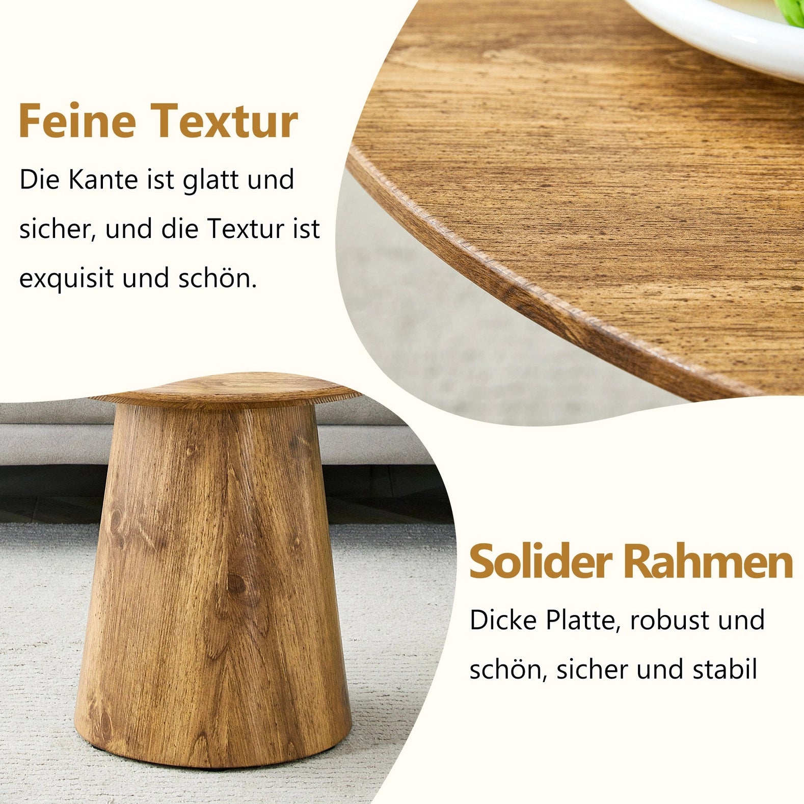 Satz von 2 runden Satztischen in Holzoptik (50×48 cm & 60×35 cm) CYPRESSARA